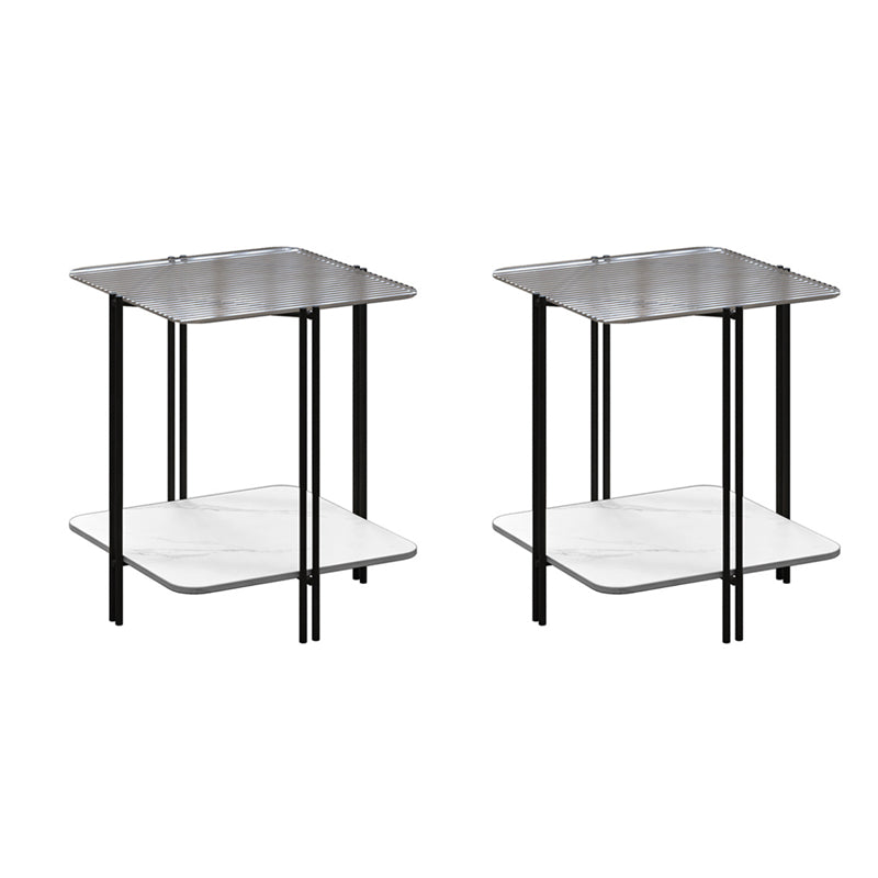 Glass Square 4 Legs Side Table 23.6" Tall End Table with Storage Shelf