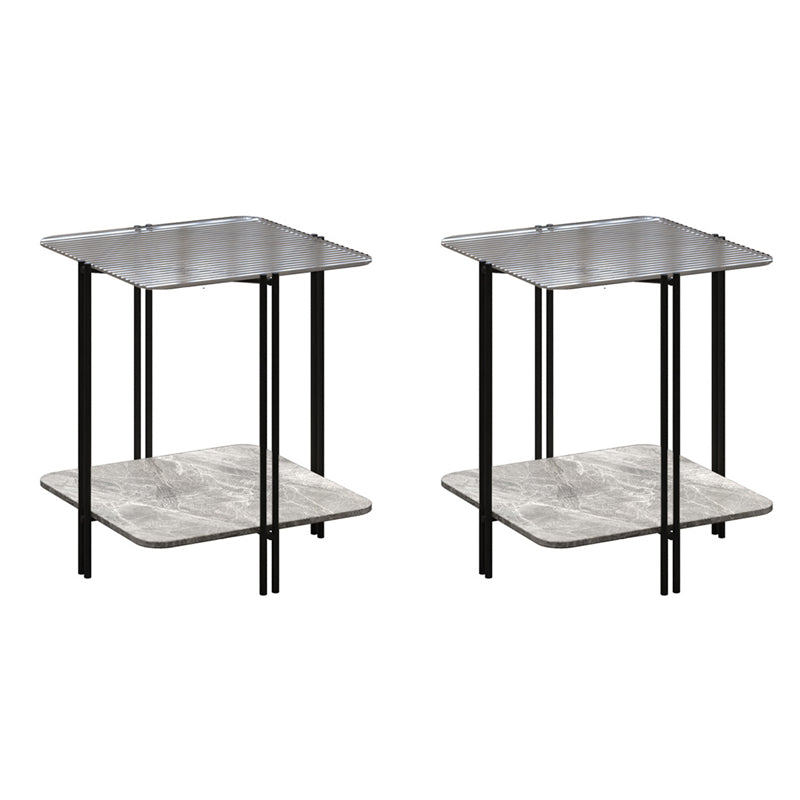 Glass Square 4 Legs Side Table 23.6" Tall End Table with Storage Shelf