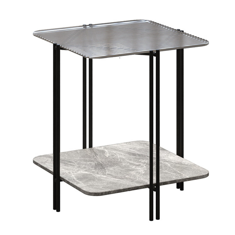 Glass Square 4 Legs Side Table 23.6" Tall End Table with Storage Shelf
