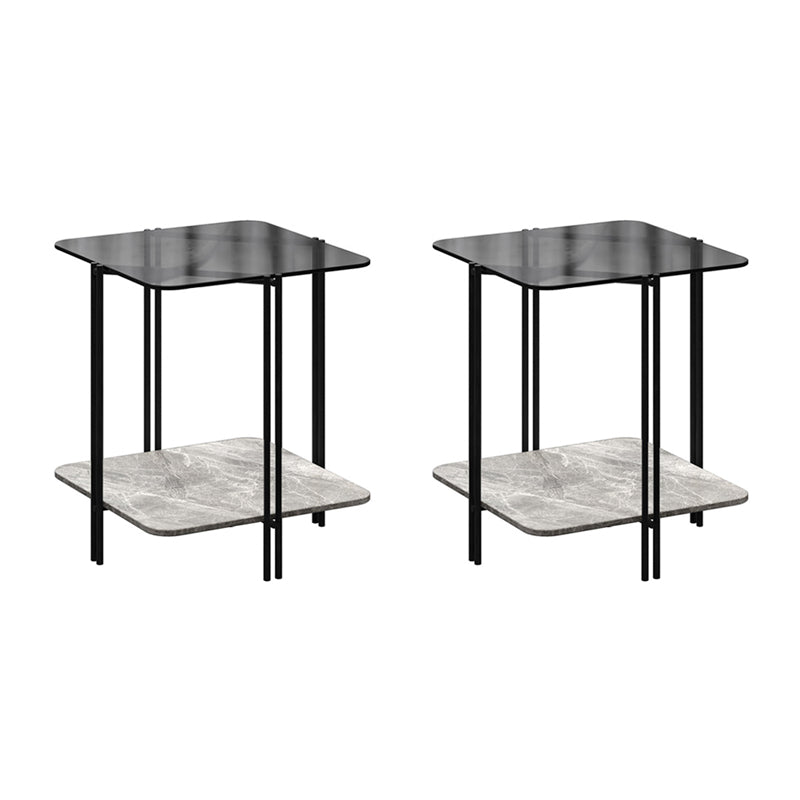 Glass Square 4 Legs Side Table 23.6" Tall End Table with Storage Shelf