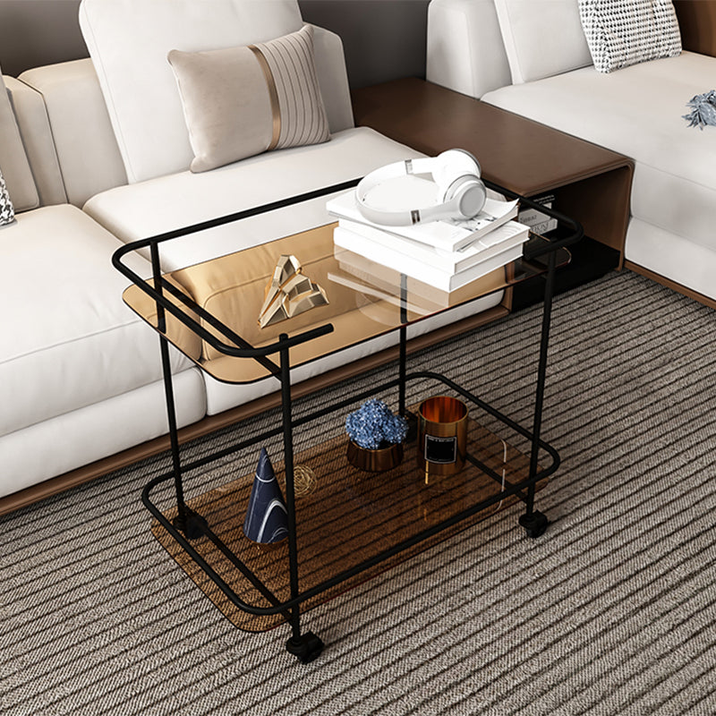 Contemporary Glass End Table with Casters Shelf Included 25.6"w Side Table