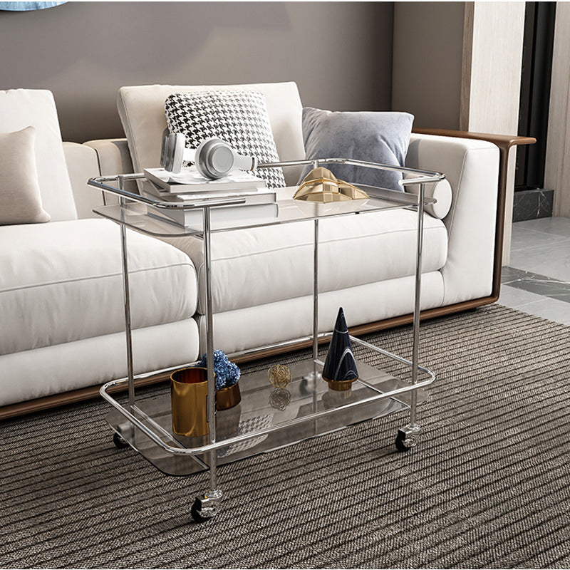 Contemporary Glass End Table with Casters Shelf Included 25.6"w Side Table