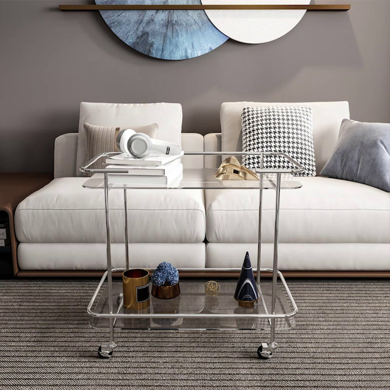 Contemporary Glass End Table with Casters Shelf Included 25.6"w Side Table