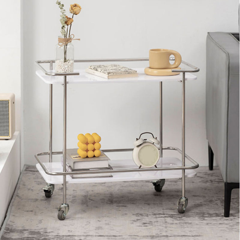 Contemporary Glass End Table with Casters Shelf Included 25.6"w Side Table