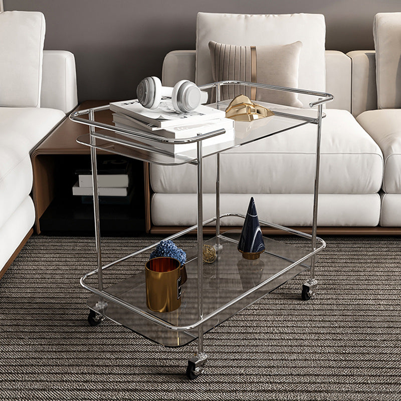 Contemporary Glass End Table with Casters Shelf Included 25.6"w Side Table