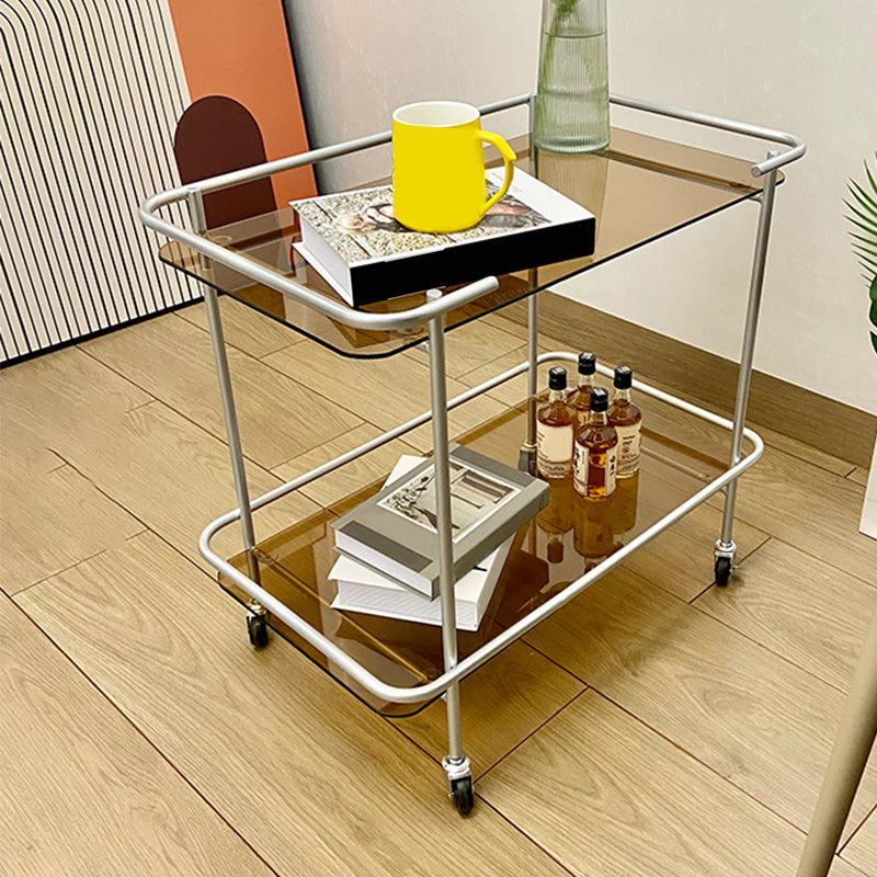 Contemporary Glass End Table with Casters Shelf Included 25.6"w Side Table
