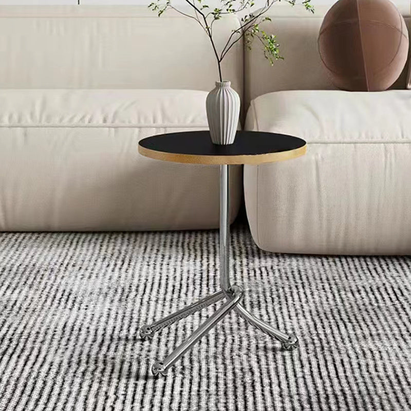 Modern Steel 3 Legs End Table Dia 11" Wood Top Bedside Table