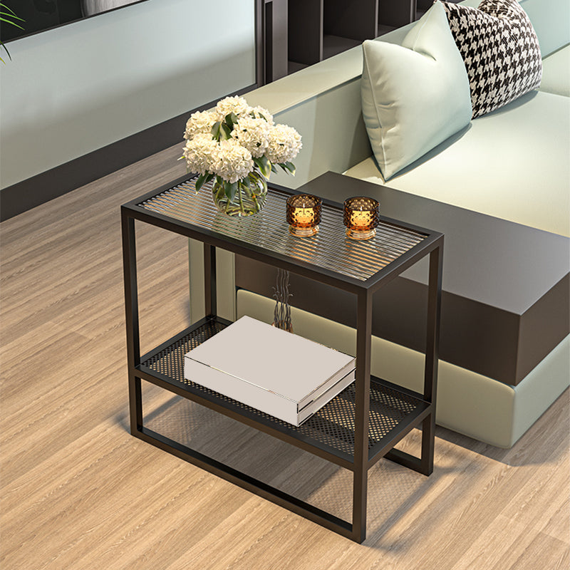 Modern Glass Sled End Table Minimalist  Rectangular Corner Table