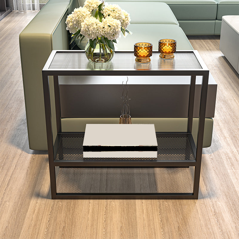 Modern Glass Sled End Table Minimalist  Rectangular Corner Table