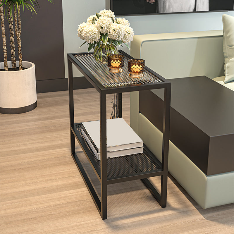 Modern Glass Sled End Table Minimalist  Rectangular Corner Table