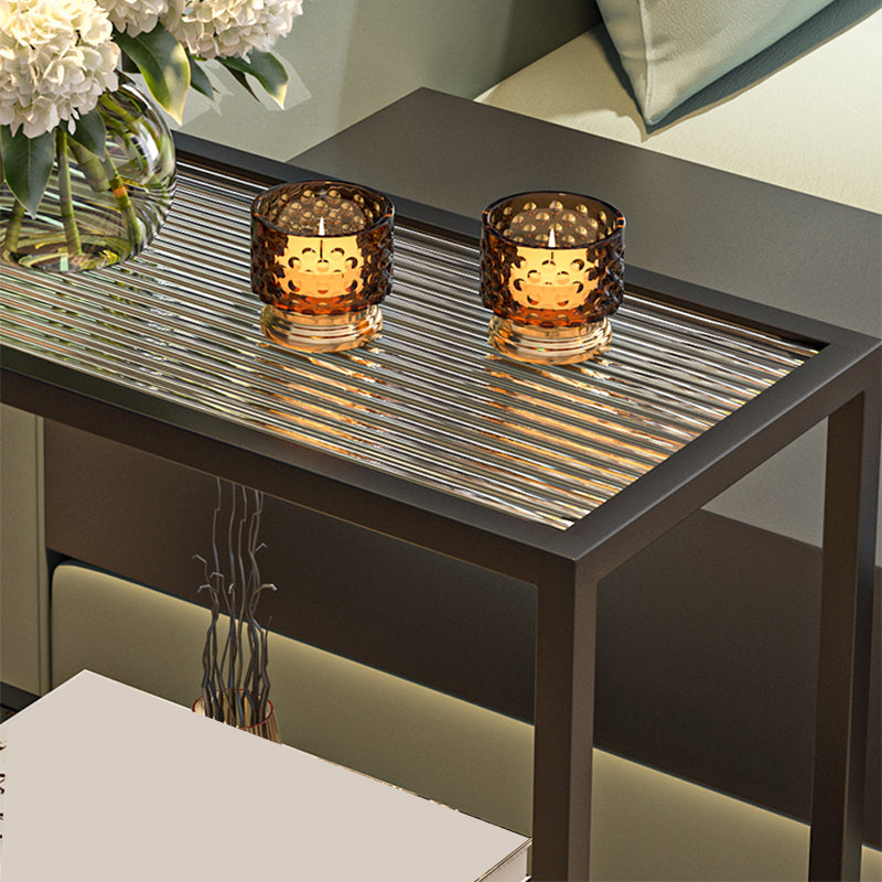Modern Glass Sled End Table Minimalist  Rectangular Corner Table