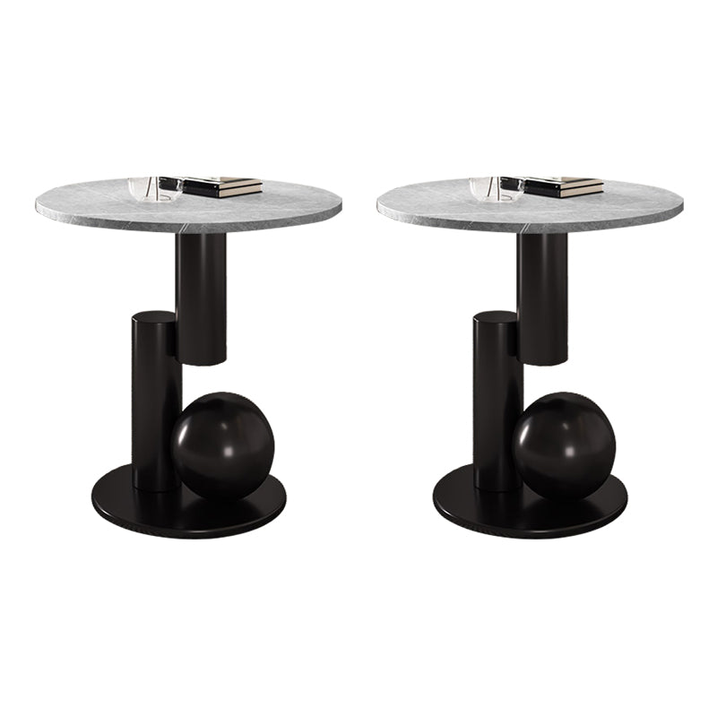 Contemporary Slate Round End Table Pedestal 21.7" Tall Sofa Side Table