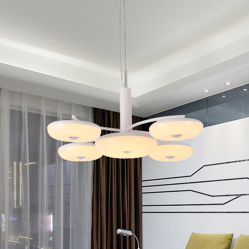 Acrylic Round Hanging Chandelier Modernist 5 Lights LED Pendant Ceiling Lamp in White