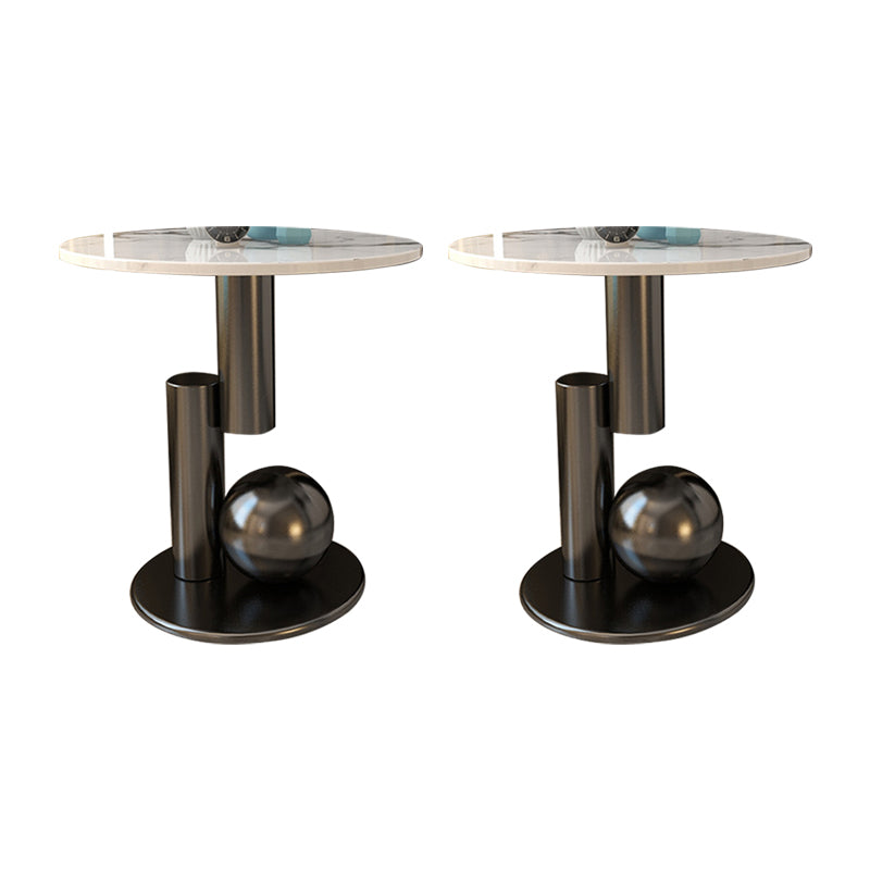 Contemporary Slate Round End Table Pedestal 21.7" Tall Sofa Side Table