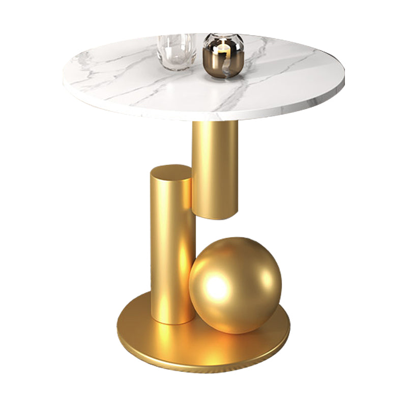 Contemporary Slate Round End Table Pedestal 21.7" Tall Sofa Side Table