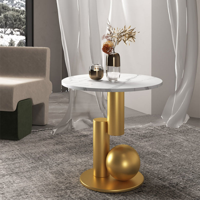 Contemporary Slate Round End Table Pedestal 21.7" Tall Sofa Side Table