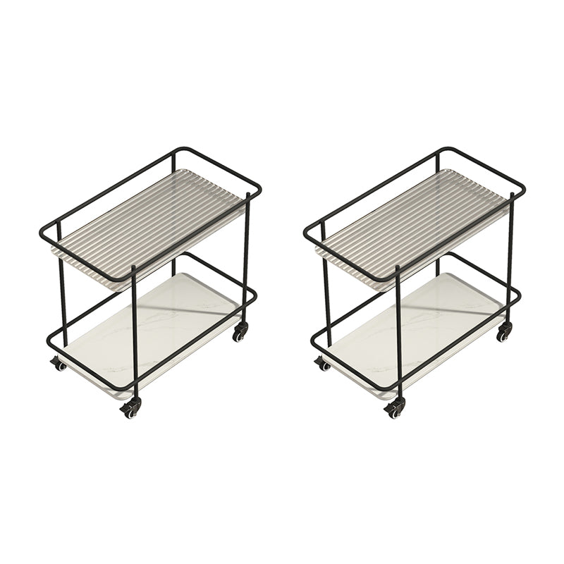 Modern Glass Top End Table with Casters Rectangular 25.6" W Shelf Included Side Table