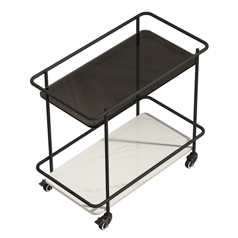 Modern Glass Top End Table with Casters Rectangular 25.6" W Shelf Included Side Table