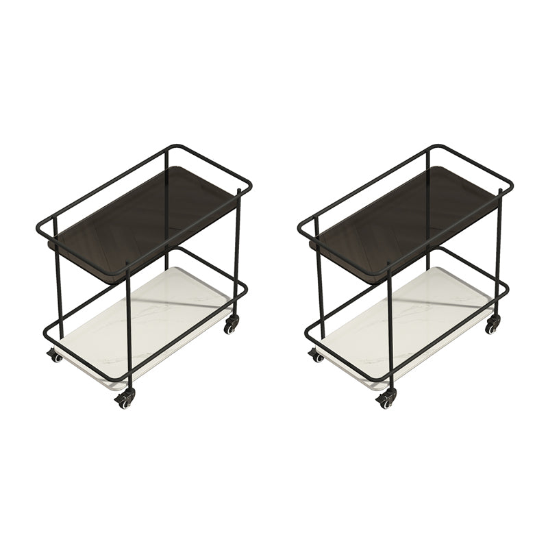 Modern Glass Top End Table with Casters Rectangular 25.6" W Shelf Included Side Table