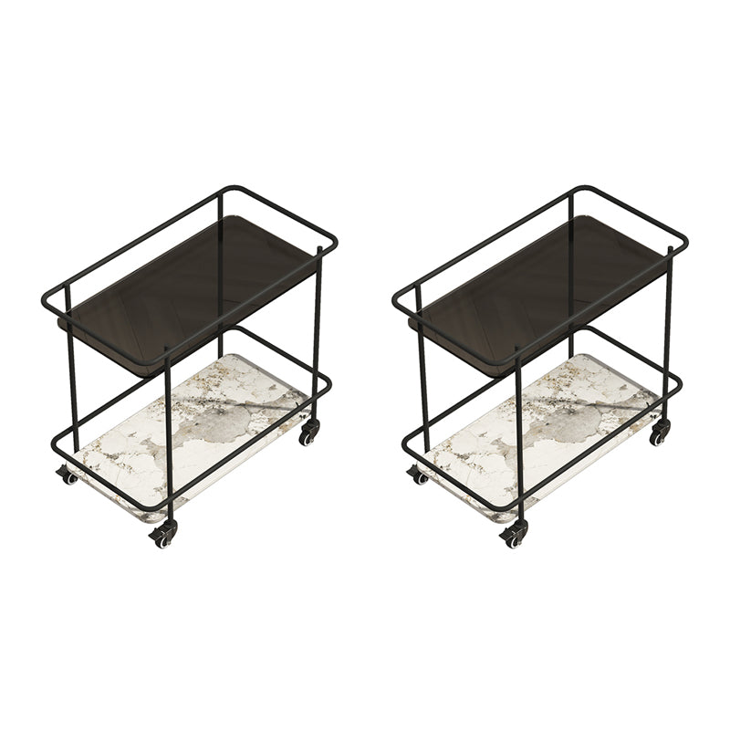 Modern Glass Top End Table with Casters Rectangular 25.6" W Shelf Included Side Table