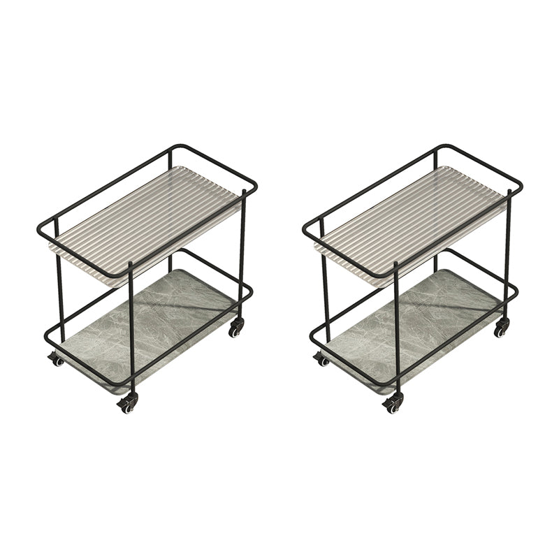 Modern Glass Top End Table with Casters Rectangular 25.6" W Shelf Included Side Table