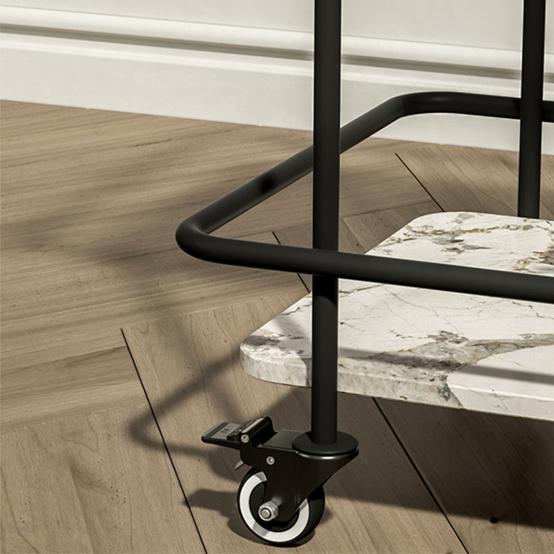 Modern Glass Top End Table with Casters Rectangular 25.6" W Shelf Included Side Table