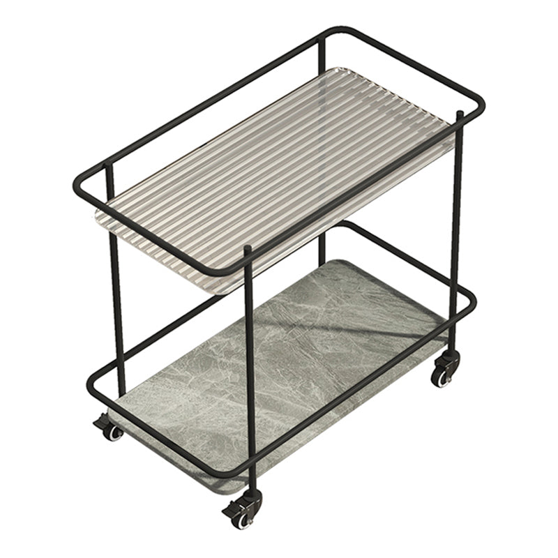 Modern Glass Top End Table with Casters Rectangular 25.6" W Shelf Included Side Table