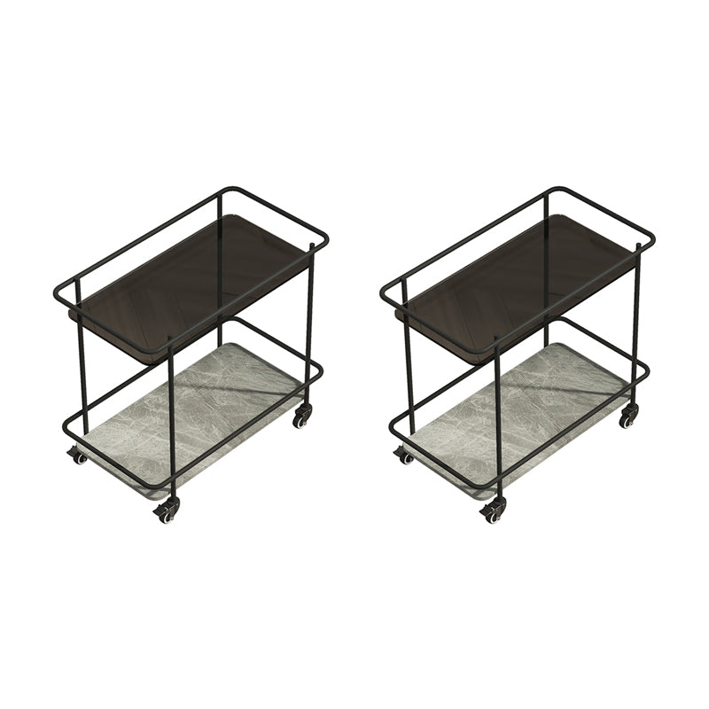 Modern Glass Top End Table with Casters Rectangular 25.6" W Shelf Included Side Table