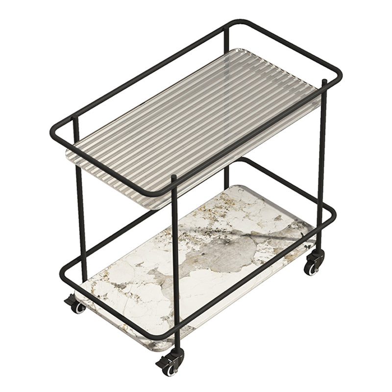 Modern Glass Top End Table with Casters Rectangular 25.6" W Shelf Included Side Table