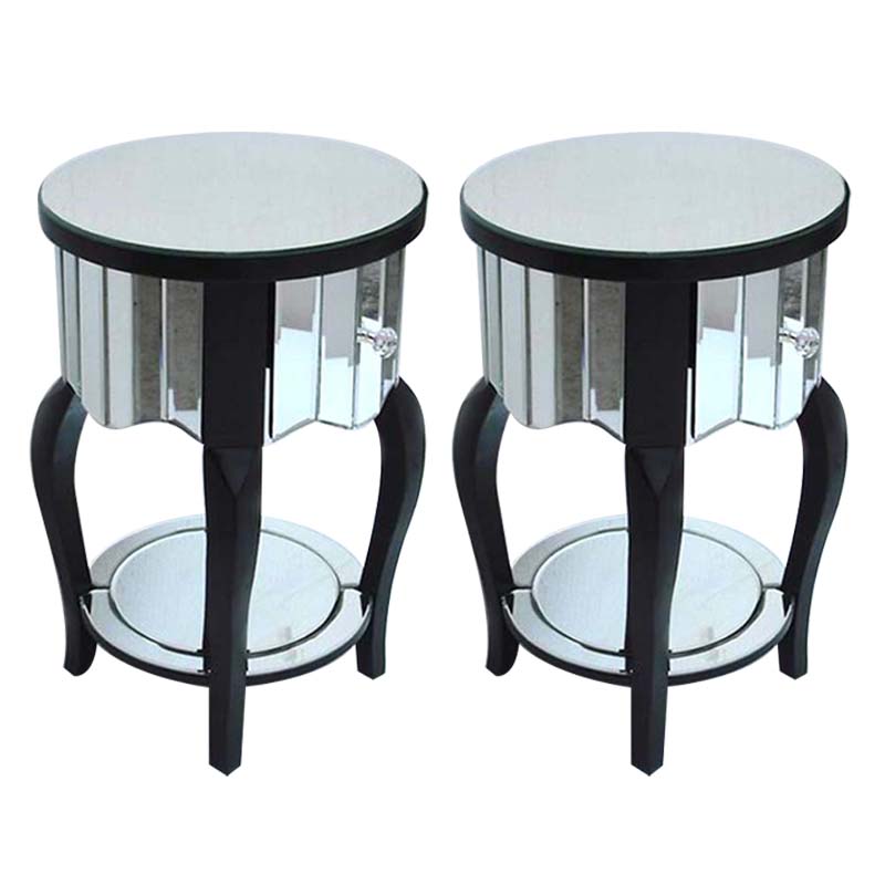 Round Glass top Side End Table Contemporary 23.6" Tall 4 Legs End Table