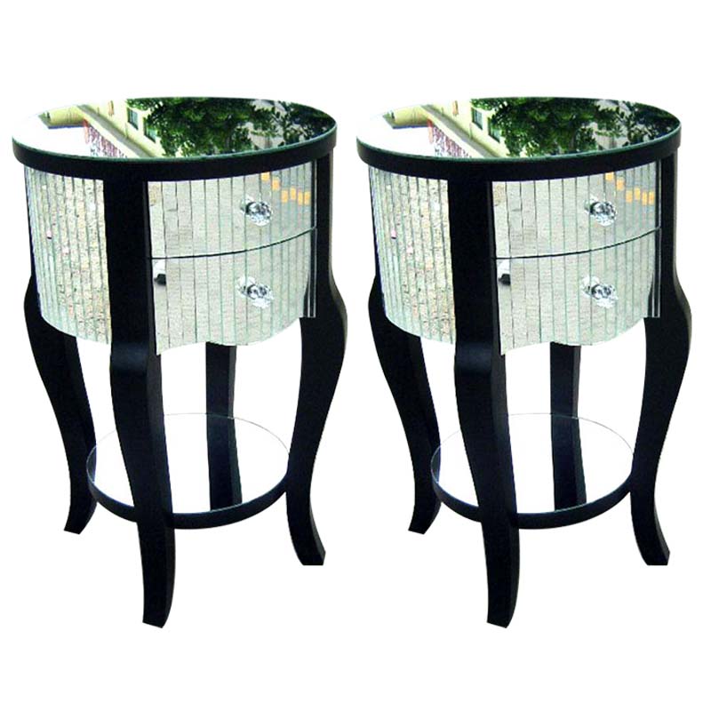 Round Glass top Side End Table Contemporary 23.6" Tall 4 Legs End Table