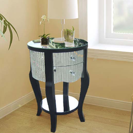 Round Glass top Side End Table Contemporary 23.6" Tall 4 Legs End Table