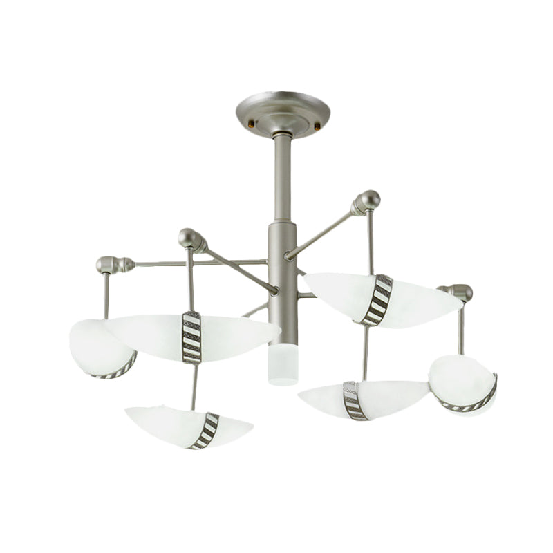 Lampadario contemporaneo a ciondolo a sospensione a pendente a 6 luci in nichel con sushi Opal Glass Shade