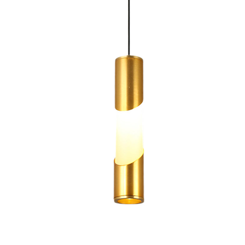 Gold Tube Pendant Lighting Simple LED Metallic Hanging Lamp for Restaurant in Warm/White Light