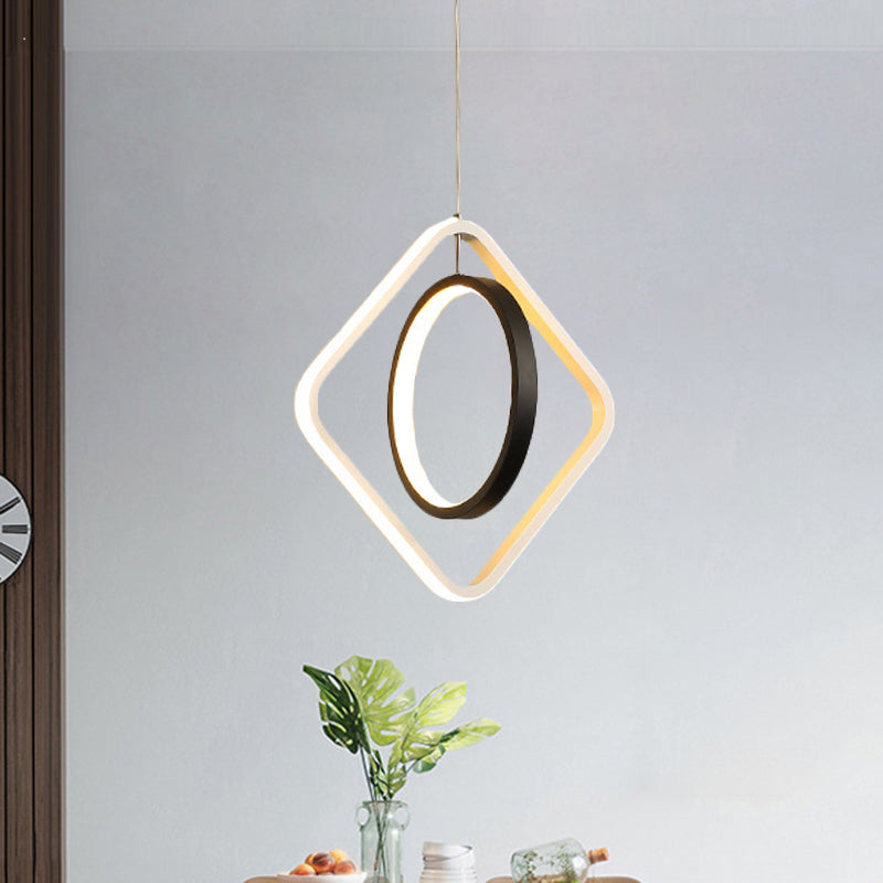 Suspension LED moderne Light Black Hoop et pendentif de plafond carré avec une teinte acrylique en lumière chaude / blanche