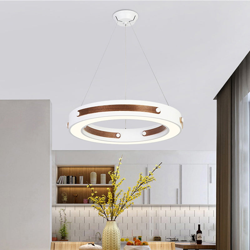 Éclairage de suspension rond en fer moderniste LED Plafon du pendentif blanc avec détails en bois dans une lumière chaude / blanche, 21,5 "/27,5" dia