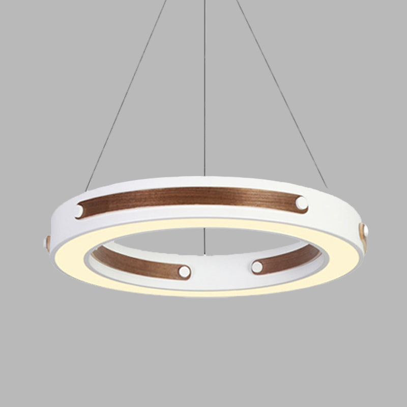 Éclairage de suspension rond en fer moderniste LED Plafon du pendentif blanc avec détails en bois dans une lumière chaude / blanche, 21,5 "/27,5" dia