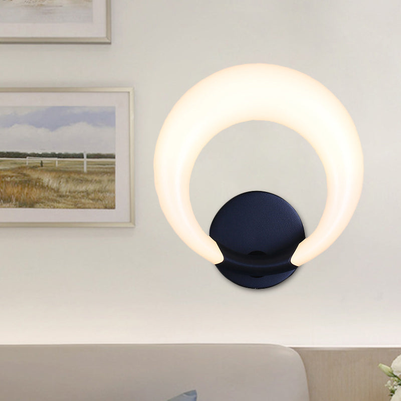 LED Bedside Wall Light Fixture Nordic Style White/Black Wall Sconce with Crescent Moon Acrylic Shade
