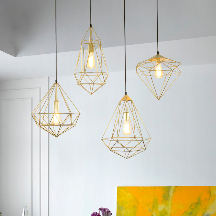 1 Light Prism Cage Pendant Lighting Modern Style Gold Metallic Suspension Lamp with Adjustable Cord