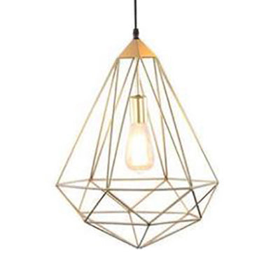 1 Light Prism Cage Pendant Lighting Modern Style Gold Metallic Suspension Lamp with Adjustable Cord