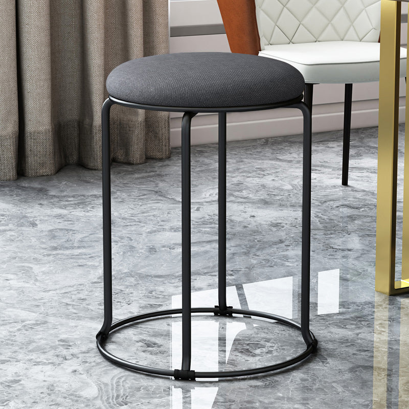 Linen Blend Ottoman Metal Frame Round Upholstered Contemporary Solid Pouf