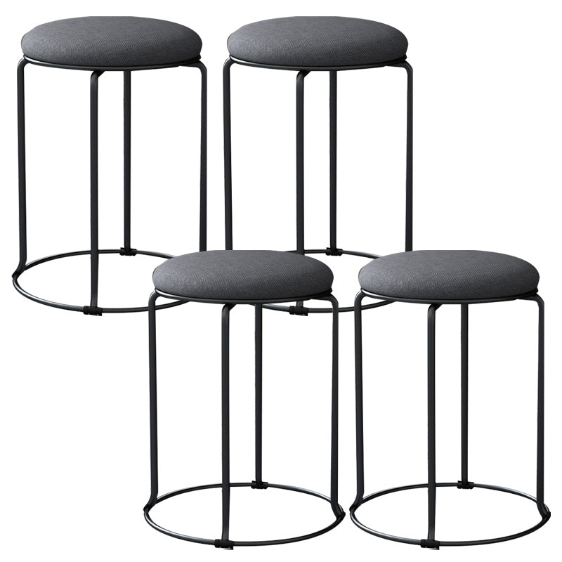 Linen Blend Ottoman Metal Frame Round Upholstered Contemporary Solid Pouf