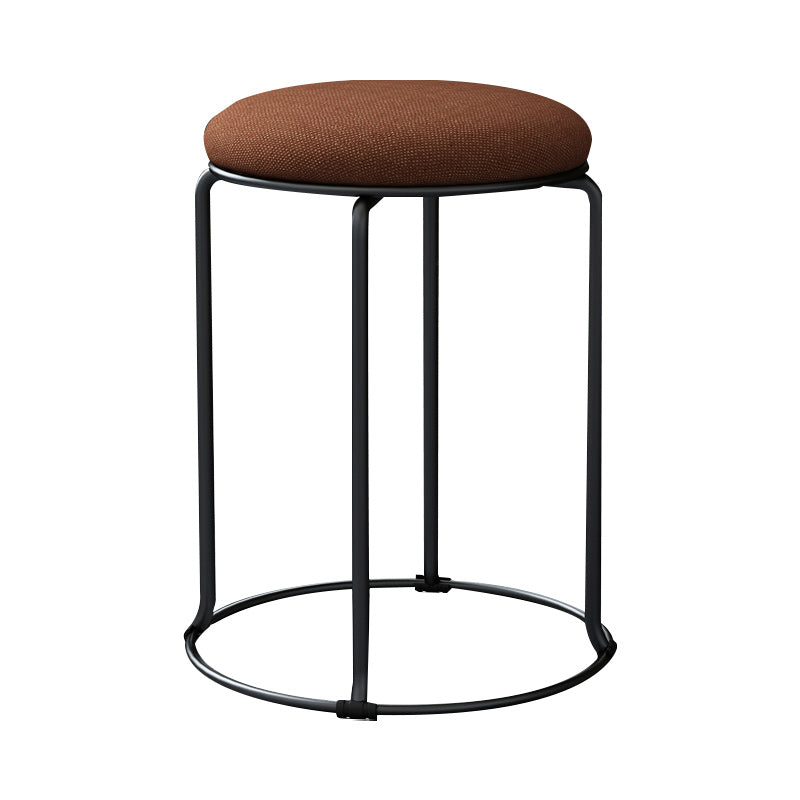 Linen Blend Ottoman Metal Frame Round Upholstered Contemporary Solid Pouf