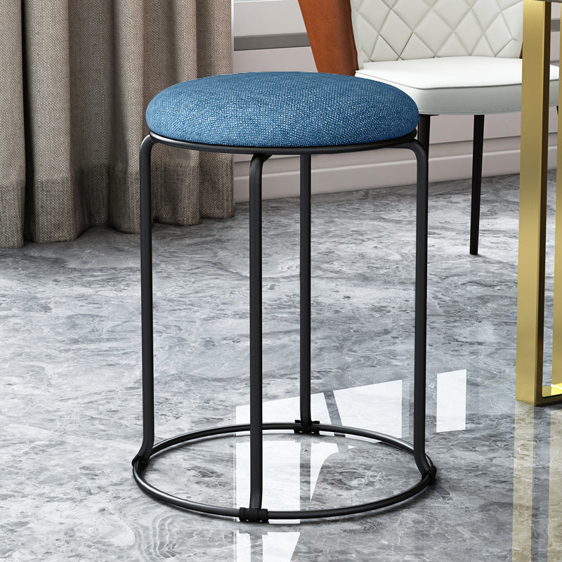 Linen Blend Ottoman Metal Frame Round Upholstered Contemporary Solid Pouf