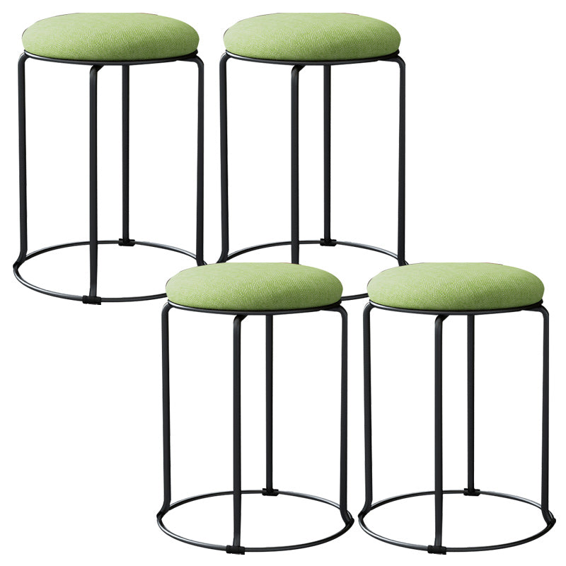 Linen Blend Ottoman Metal Frame Round Upholstered Contemporary Solid Pouf