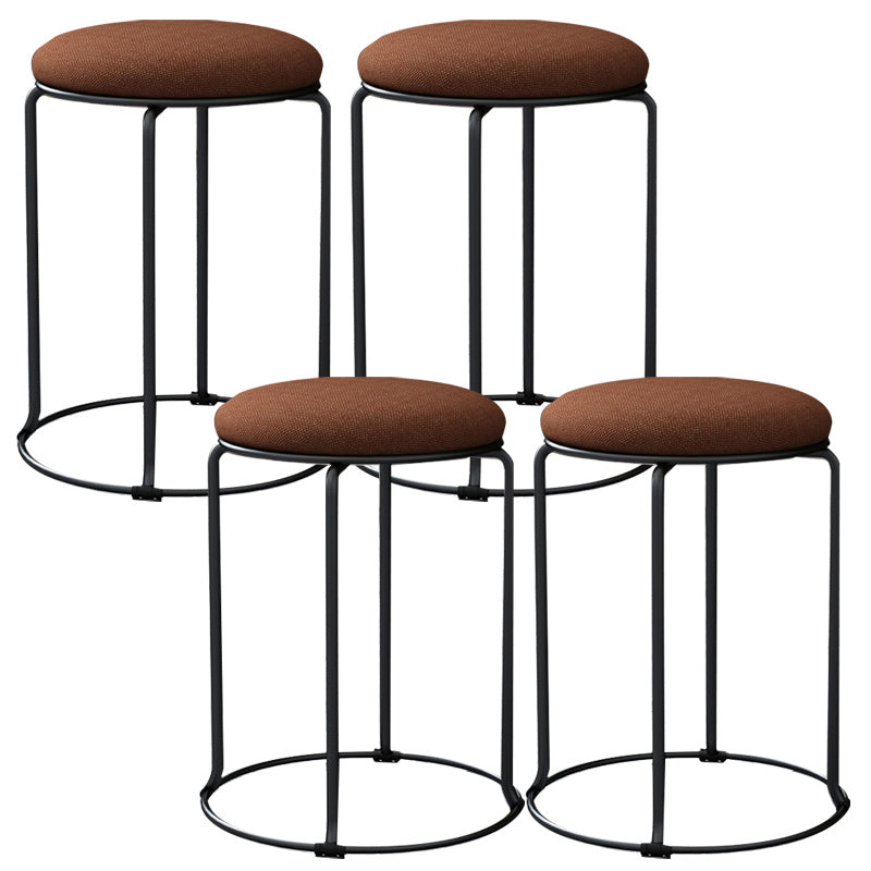 Linen Blend Ottoman Metal Frame Round Upholstered Contemporary Solid Pouf