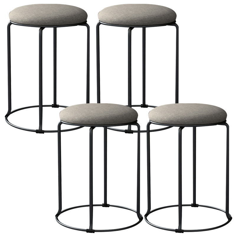 Linen Blend Ottoman Metal Frame Round Upholstered Contemporary Solid Pouf