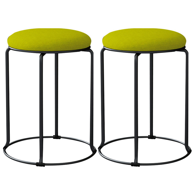 Linen Blend Ottoman Metal Frame Round Upholstered Contemporary Solid Pouf