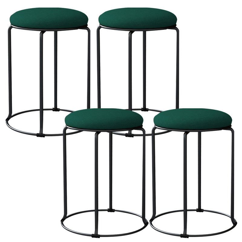 Linen Blend Ottoman Metal Frame Round Upholstered Contemporary Solid Pouf