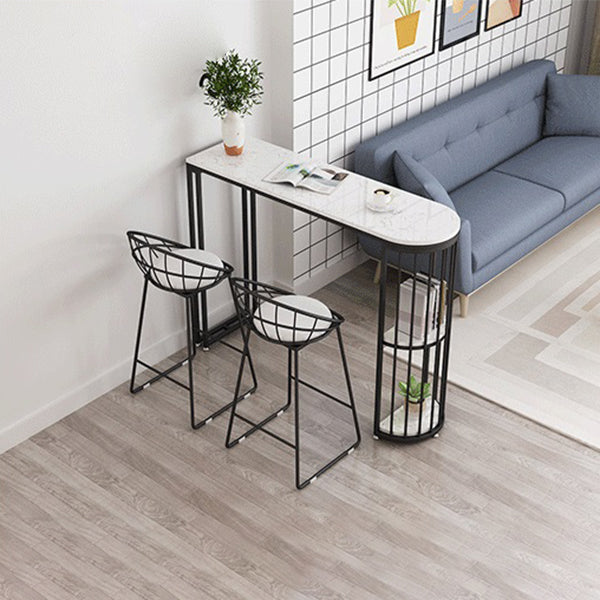 White Marble Bar Dining Table Glam Double Pedestal Bar Height Table